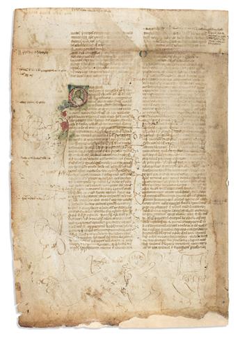 Medieval Manuscript Bifolium. Latin Manuscript Leaf used as Binder's Waste, Italy, XIVth Century.